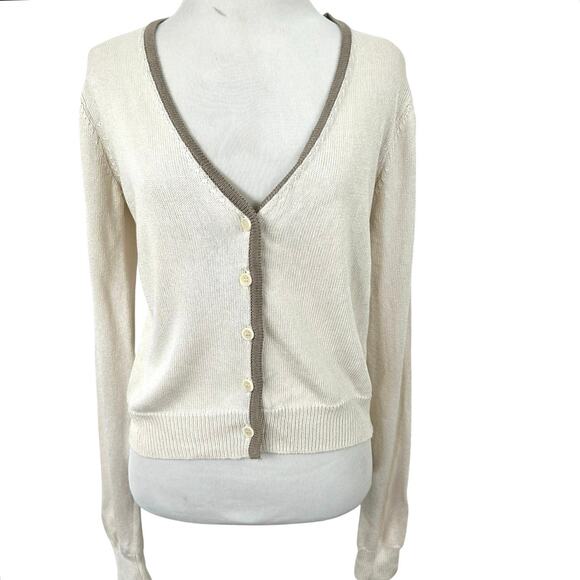 Djerf Avenue Sweaters - Djerf Avenue Contrast V Neck Cardigan XXS XS Cream Beige Cotton Button Italy